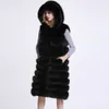 Winter Woman Long Faux Fur Vest High Quality 11 Lines Hooded Female Fur Clothing Warm Outwear