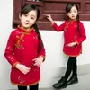 2018 년 중국 스타일의 새해 여자 드레스 수 놓은 청사 드레스 가을 겨울 여자 의류 아이 옷 두꺼운 아기 의류
