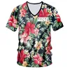 Men's V Neck Tshirt Dropshipping Customized Print Flower Pineapple 3D T-shirt Male Workout Fitness Casual Tee Shirts