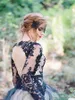 Latest Black Lace And White Tulle Wedding Gown Sexy V Neck Backless Illusion Long Sleeves Bride Dresses Gothic Bridal Gowns