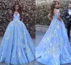 Robe de soirée bleu ciel clair, épaules dénudées, avec des Appliques en dentelle, en Tulle et Organza, dos nu, robe formelle de bal