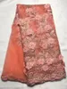 5 meter PC Top Sale Lila Franska Net Lace Tyg med pärlor och blomsterdekoration Afrikansk mesh Material för klänning QN646