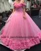 Princesa Rosa Doce 16 Quinceanera Vestidos de Baile 2020 vestido de Baile Fora Do Ombro Feitas À Mão 3D Flores Vestidos 15 Anos Plus Size Pageant Giwns