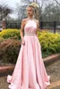 Modern Pink Halter Prom Dresses Beaded Neck Satin Floor Length Backless Graduation Homecoming Dresses Formal Evening Dresses HY4092