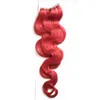 18 "20" 22 "24" Tape i remy Mänskliga hårförlängningar 40st Röd kroppsvåg Hudväfthår på lim Sömlöst hår 100g