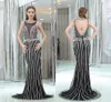 Sirène col rond robes de soirée plus récent cristal perlé sexy dos nu fête équipée robes de bal robes de soirée robe formelle sur mesure HY128