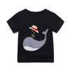 Wholesaleキッズデザイナー服男の子夏少年クジラ帽子ストライプスーツ漫画恐竜半袖Tシャツ+ショーツスーツベビー服服