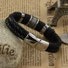 Mozo Mode Mannen Charm Armband Zwart Lederen Armband Rvs Magnetische Clasps Armbanden Mannelijke Vintage Sieraden MPH891