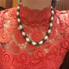Sälj Natural 89mm White Freshwater Pearl Green Jade Beads Halsband 48 cm Fashion Jewelry5819515