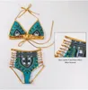 Swimwear Mulheres Indian Impressão Bikini Bandage Bronzes Bikini Sets Sexy Lingerie Swimsuit Leotard Thong Monokini Beachwear Breaking Ternos B4139