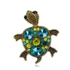 Kvinnors Vintage Rhinestones Small Turtle Brosch Bronze Färgglada Crystal Pin Intressant Mode Smycken för kostym Jacka