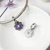 4 Färgblomma med inre kristall dingle legering charm pärla stora hål mode kvinnliga smycken europeisk stil för diy armband halsband panza007-112