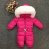 Heiße Winter Baby Kleidung Kleinkind Jungen Mädchen Overalls Baby Strampler Ente Unten Overalls Mit Kapuze Weiß Pelz Kragen Kinder Oberbekleidung Kinder schneeanzug