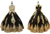 Sexig svart och guld spets blomma tjejer klänning 2022 hög nacke med korsett tillbaka Crystal Ball Gown Designer First Communion Pageant Dresses