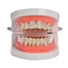 18K echtes Gold Zähne Grillz Caps Iced Out Zirkon 8 Zähne oben unten Vampirzähne Dental Grill Set Großhandel