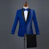 Men Formal Suits Crystals Slim Blazers Pants Suit Vocal Concert Singer Chorus Performance Costume Wedding Master Prom Compere Stage Outfits