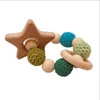 Baby Nursing Bracelets Wooden Teether Crochet Chew Beads Teething Wood Cartoon Animal Rattles Toys Teether Montessori Bracelets