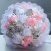 Bouquets De Mariage Artificiels À La Main Dentelle Ruban Roses Perles Cristal De Mariée Mariage Rose Violet Blanc Bouquet Demoiselle D'honneur Accessoires De Mariage