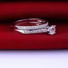 2 pièces ensemble bague d'amoureux de charme Bijoux de mode Bijoux argent cristal bagues de fiançailles de mariage pour les femmes Men5740978