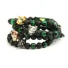 Mannen Panther Cz Armbanden Hele 8mm Natuurlijke Matte Agaat Groene Tijgeroog Steen Luipaard Macrame Jewelry237u