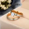 Diamond Cubic Zirconia Ring band finger Gold Stainless Steel Couple Wedding Rings Crystal Fashion Jewelry Gift for Men Women will and sandy