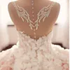 Charming Pink Ball Gown Wedding Dresses Spaghetti Strap Lace Appliqued Bridal Gowns Ruffles Long Train Robe De Mariee