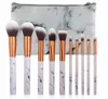 Maange 10st / Set Marbling Makeup Brushes Kit Marmor Mönster med PU Brush Bag Powder Contour Eye Shadow Beauty Make Up Borsta Kosmetiska Verktyg