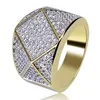 Mens 18K Guld Ring Hip Hop Smycken Iced Out Cubic Zircon Oregelbundna Design Charm Ringar för Män Kvinnor