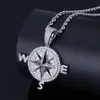 Iced Out Compass Pendant Halsband Bling Cubic Zircon Kedjor Högkvalitativ Hip Hop Gold Silver Färg Charm Smycken Gåvor