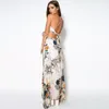 Sommar Kvinnor Bandage Floral Casual Beach Dress Crop Top + Long Kjol 2 st setyrd