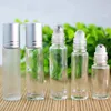 10ml Essential Oil Butelki Roll-On Transparent Frosted Glass Butelka Ze Stali Nierdzewnej Kulki rolkowe Srebrne Cap Butelki