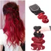 Zweifarbiges rotes Haar mit Spitzenverschluss, Ombre-Haar, reines peruanisches Haar, unverarbeitetes Haar mit 4 x 4 Spitzenverschluss, rote Bundles für schwarze Frauen