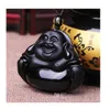 Vente en gros - Naturel véritable pierre noire Maitreya Bouddha pendentif hommes et femmes collier Hei Yao Shi rire Bouddha jade pendentif pendentif bijoux