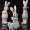 Tre keramiska vita kanin heminredning hantverk rum dekoration hantverk prydnad porslin djur figurer bröllop dekorationer