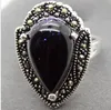 15mmX23mm Blue Gold sand stone Marcasite 925 Sterling Silver Ring Size 7/8/9/