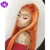 Orange syntetiska spets framkvarnar för kvinnor Afro Long Straight Full Lace Front Wig Värmebeständig semestergåva