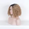 Peluca afro corta de las mujeres Pelucas de la parte media de la raíz negra de Ombre del pelo rizado rizado rubio