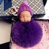 12 color Cute Sleeping Baby Doll Keychain Pompom Rabbit Fur Ball Key Chain Car Keyring Women Key Holder Bag Pendant Charm Accessor2019685