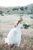Dentelle Top Tulle Jupe Boho Robes de mariée modestes 2020 avec manches courtes A-ligne Train court Scoop Neck Femmes Bohème LDS Robes de mariée