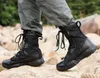 Botas tácticas militares transpirables de cuero de tubo alto para primavera y otoño, zapatos de combate para entrenamiento al aire libre, escalada, caza, jungla, desierto