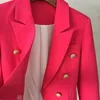 Премиум Новый стиль Высочайшее Качество Оригинальный дизайн Женская Классическая двубортная Блазера Тонкий Куртка Металлические Пряжки Blazer Розовое Красное Смешивание Пальто