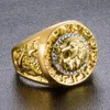 Cores de ouro clássico estilo masculino punk hip hop anel legal cabeça de leão banda anel de ouro jóias