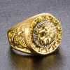 Gold Colors Classic Men039S Style Punk Hip Hop Ring Cool Lion Head Band Gold Ring Jewelry4130022