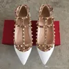 2023 Women Pumps Wedding Shoes Woman Flat Nude Fashion Ankle Straps Rivets Shoes Sexy Flat Sandals Bridal Shoes Size 34-42