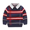 Maglione jacquard lavorato a maglia scozzese da bambino Maglione lavorato a maglia a maniche lunghe con bavero rimovibile Designer Preppy Style Bambini Lattice Jump1114803