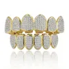 Hip Hop Classic Teeth Grills Golde Color Plated CZ Micro Pave Exclusive Top & Bottom Gold Grillz Set
