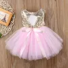 Ins Baby Girls Princess Party Dresses With Bowknot Lace Tutu Bow Dress Tulle Fluting Sleeve Sommar Nya Barn Klänningar Bäst för 1-6T Gratis