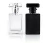 Hot Sale 30ml Clear Black Portable Glass Parfym Spray Flaskor Tom kosmetiska behållare med förstärkare för resenär