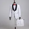 Vitt blommigt mönster sjal lapel män kostymer bröllop kostymer bästa man smal passform brudgum brudgum tuxedos groomsmen prom custom made jacka+byxor