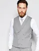 Mode Hommes Smokings De Mariage Gris Clair Center Vent 3 Pièce Costume Tailcoat Excellent Hommes Dîner Prom Party Vêtements (Veste + Pantalon + Cravate + Gilet) 6